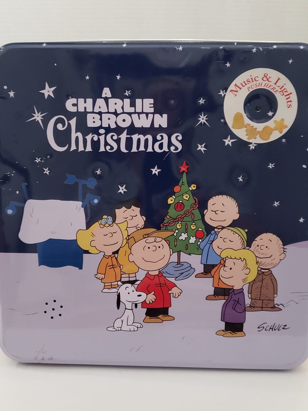 Charlie Brown Christmas Holiday Empty Tin Music & Lights Work